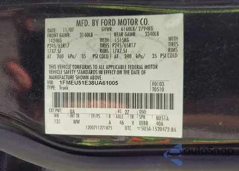 2008 Ford Explorer Sport Trac Xlt из США, поврежденный, VIN 1FMEU51E38UA61005